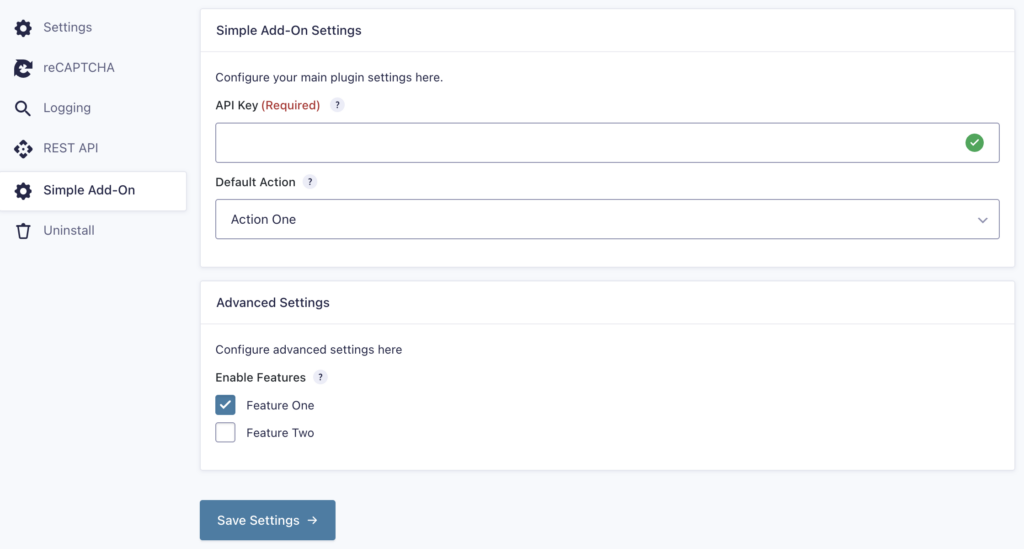 Image showing Simple Add-On Plugin Settings